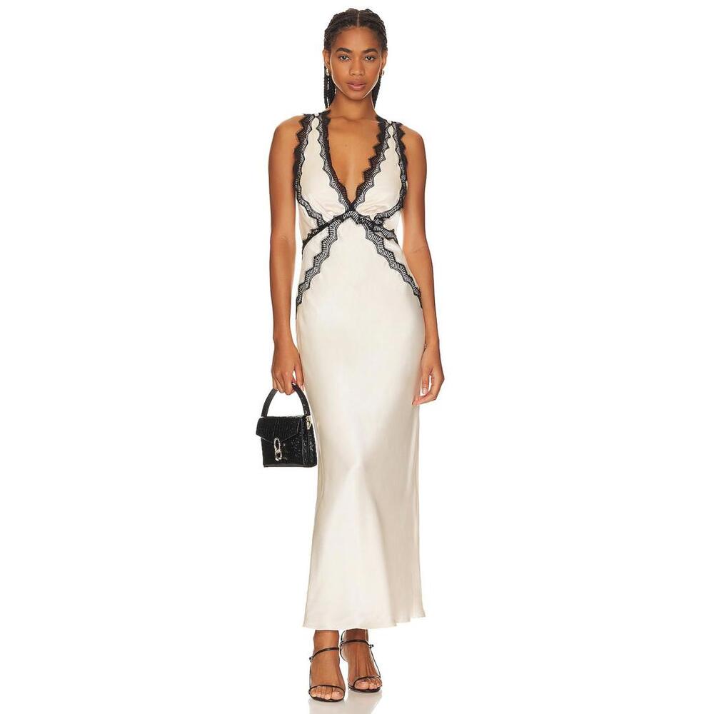 Shona Joy Camille Lace Cross Back Midi Dress in Cream & Black nwot